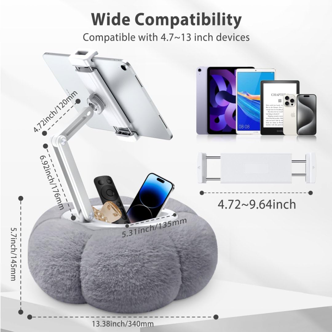 CreaDream Pumpkin Tablet Pillow Stand Holder for Kindle iPad, Adjustable Phone Pillow Stand for Lap Bed with Detachable Snack Bowl, Compatible with 4.7"-13" Tablet, iPad, iPhone, Samsung Tabs, Kindle