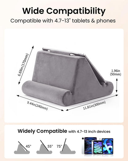 CreaDream Tablet Pillow Stand, Soft Pillow Pad for Lap, Tablet Holder Dock for Bed with 3 Viewing Angles, Pocket, Stylus Mount, Compatible with iPad Pro 13, 10.5, 9.7 Air, Mini, Galaxy Tab, E-Reader