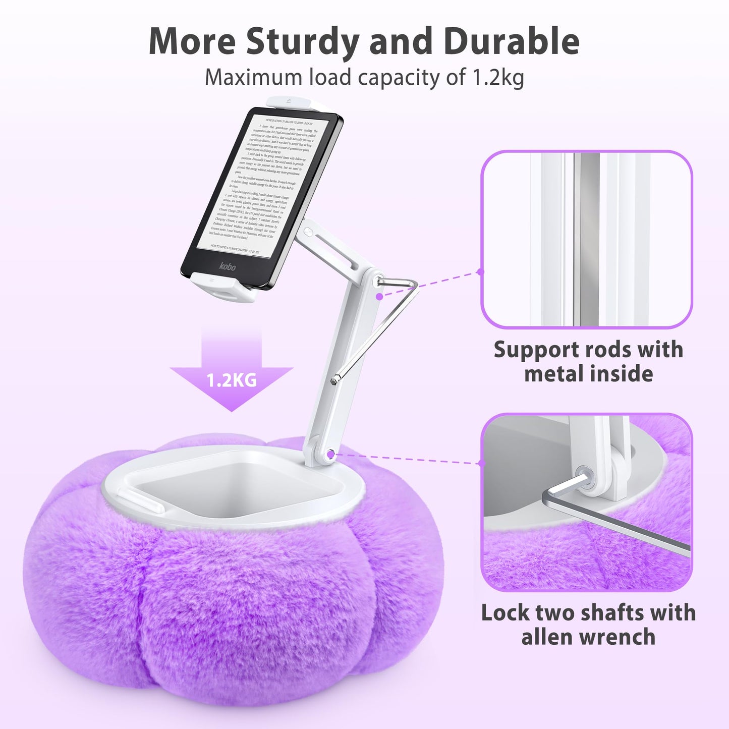 CreaDream Pumpkin Tablet Pillow Stand Holder for Kindle iPad, Adjustable Phone Pillow Stand for Lap Bed with Detachable Snack Bowl, Compatible with 4.7"-13" Tablet, iPad, iPhone, Samsung Tabs, Kindle
