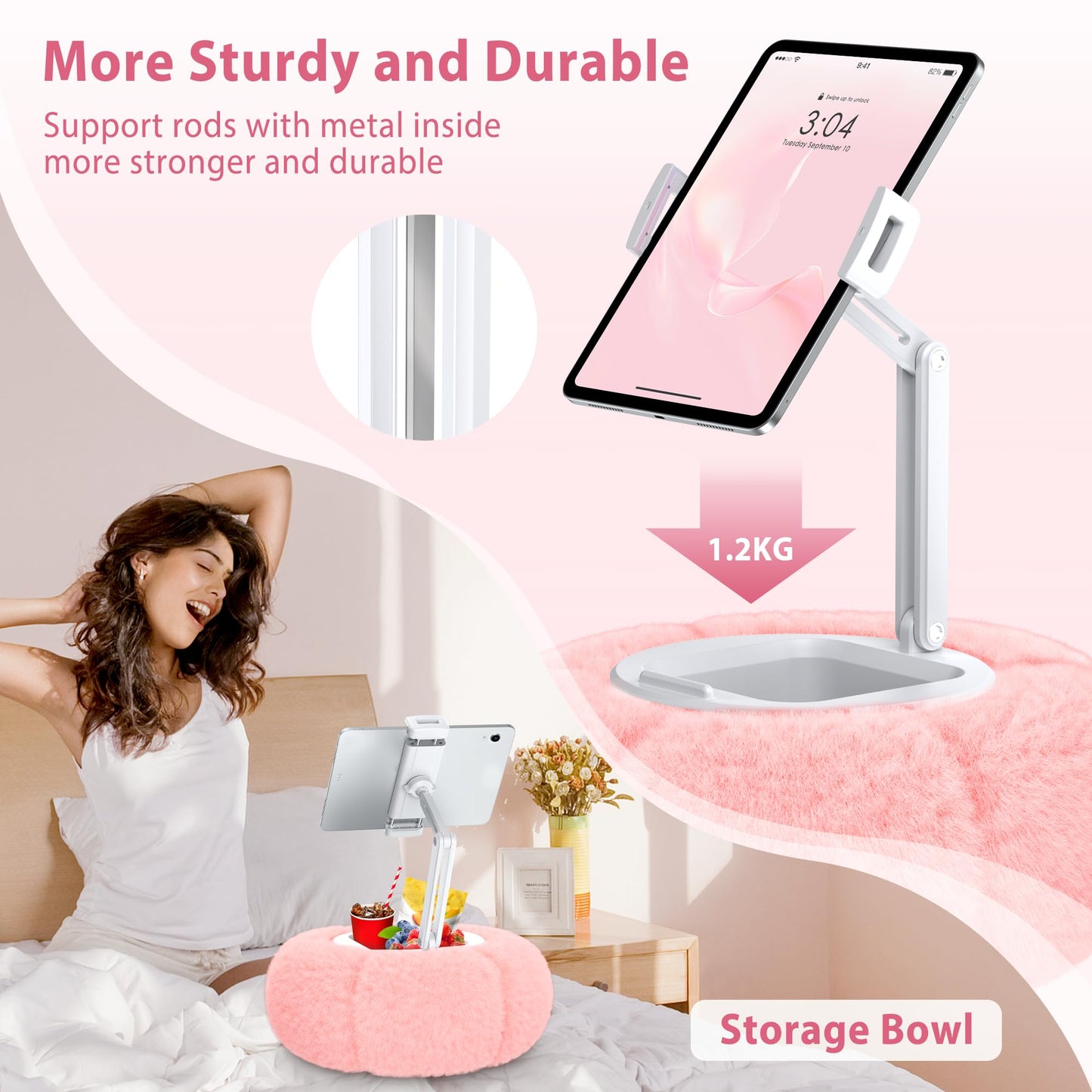 CreaDream Pumpkin Tablet Pillow Stand Holder for Kindle iPad, Adjustable Phone Pillow Stand for Lap Bed with Detachable Snack Bowl, Compatible with 4.7"-13" Tablet, iPad, iPhone, Samsung Tabs, Kindle