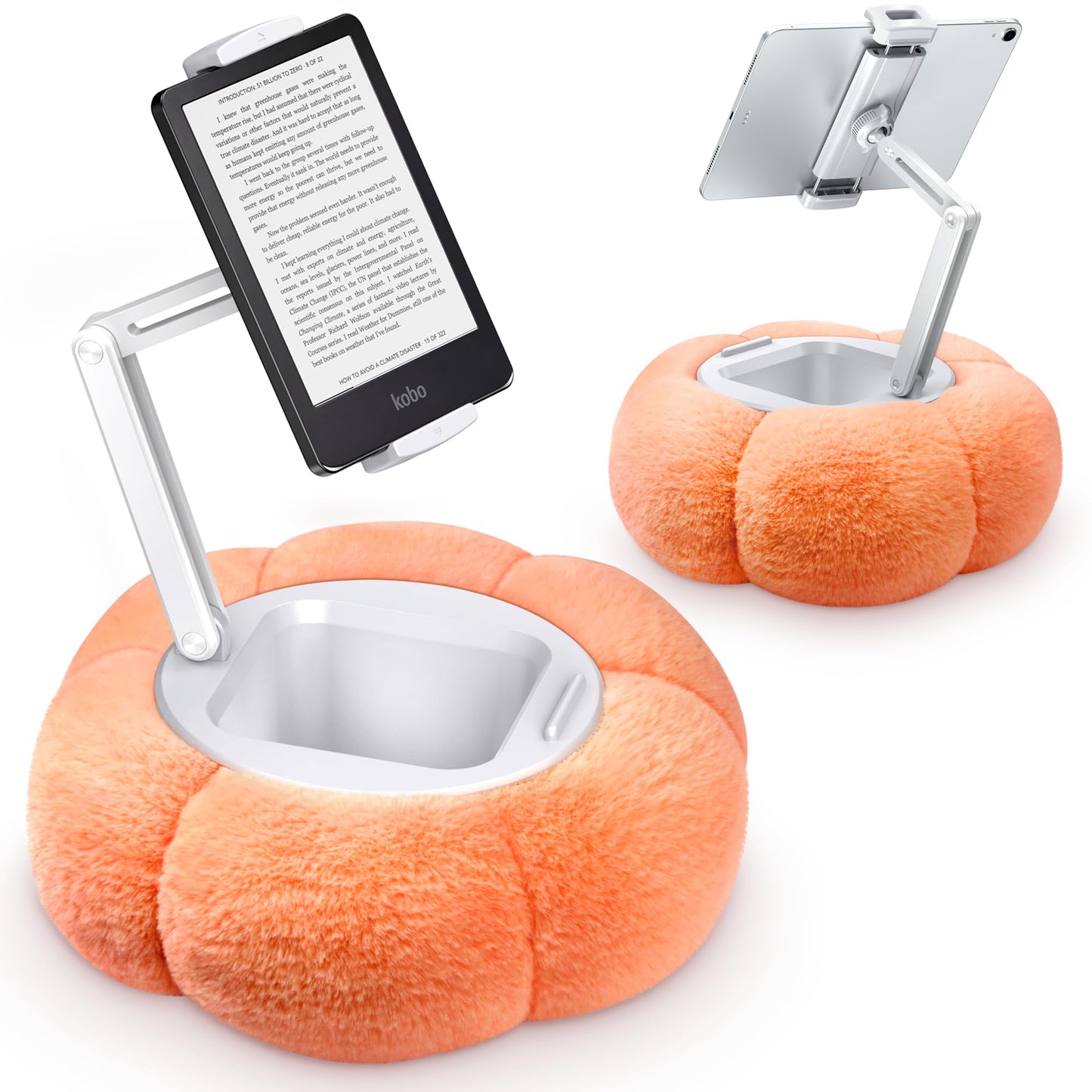 CreaDream Pumpkin Tablet Pillow Stand Holder for Kindle iPad, Adjustable Phone Pillow Stand for Lap Bed with Detachable Snack Bowl, Compatible with 4.7"-13" Tablet, iPad, iPhone, Samsung Tabs, Kindle