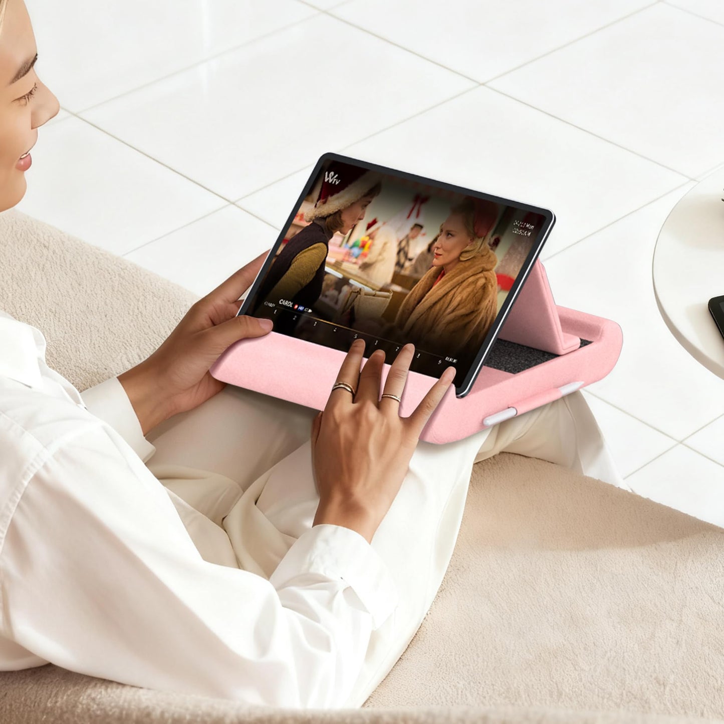 CreaDream Tablet Pillow Stand, Foldable Tablet Holder for Lap, Bed and Desk, Soft Pillow Pad with Pocket and Stylus Mount, for 4-13" Tablets, Like iPad Pro 11, 13, Air, Mini, Kindle, Galaxy Tab, Grey