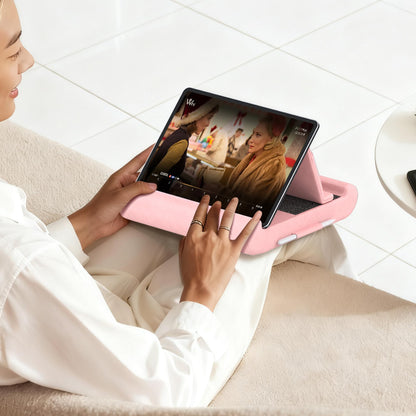 CreaDream Tablet Pillow Stand, Foldable Tablet Holder for Lap, Bed and Desk, Soft Pillow Pad with Pocket and Stylus Mount, for 4-13" Tablets, Like iPad Pro 11, 13, Air, Mini, Kindle, Galaxy Tab, Grey