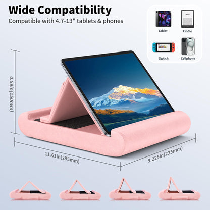 CreaDream Tablet Pillow Stand, Foldable Tablet Holder for Lap, Bed and Desk, Soft Pillow Pad with Pocket and Stylus Mount, for 4-13" Tablets, Like iPad Pro 11, 13, Air, Mini, Kindle, Galaxy Tab, Grey