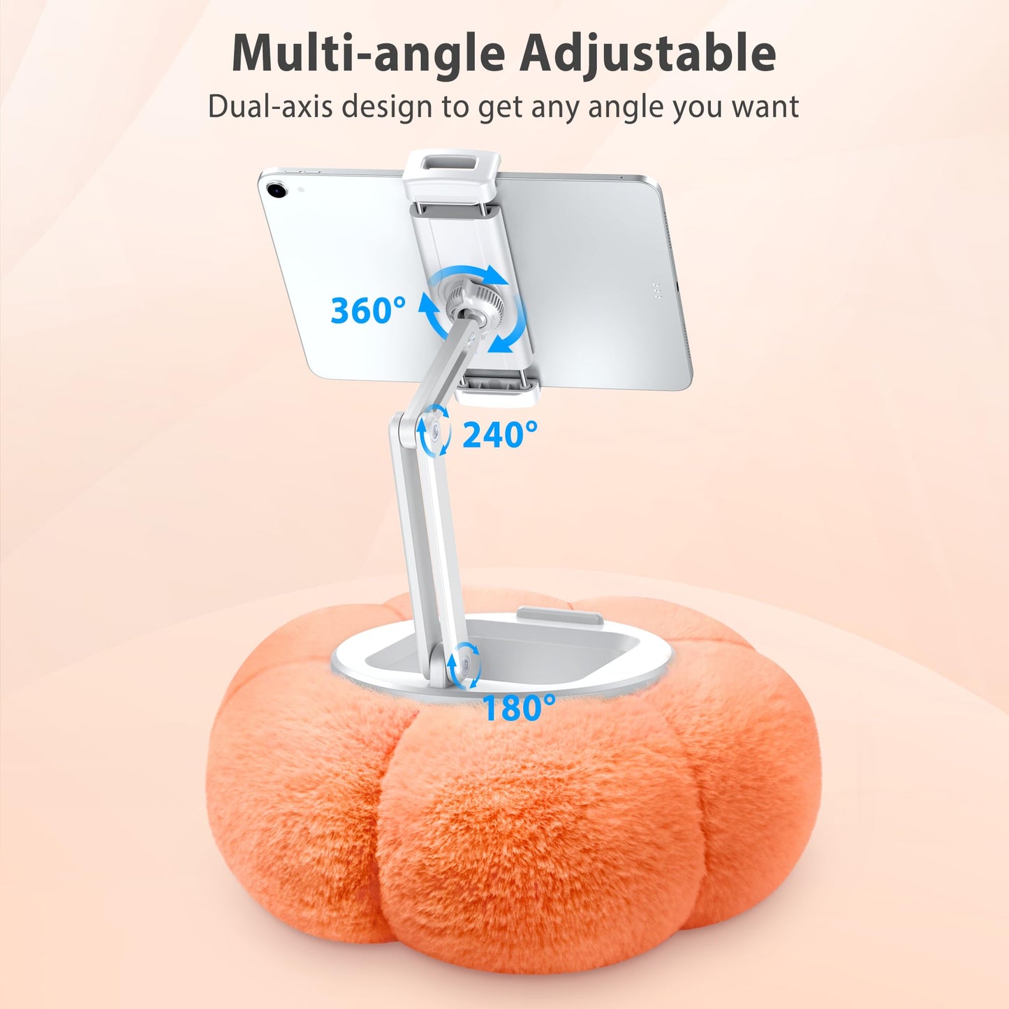 CreaDream Pumpkin Tablet Pillow Stand Holder for Kindle iPad, Adjustable Phone Pillow Stand for Lap Bed with Detachable Snack Bowl, Compatible with 4.7"-13" Tablet, iPad, iPhone, Samsung Tabs, Kindle