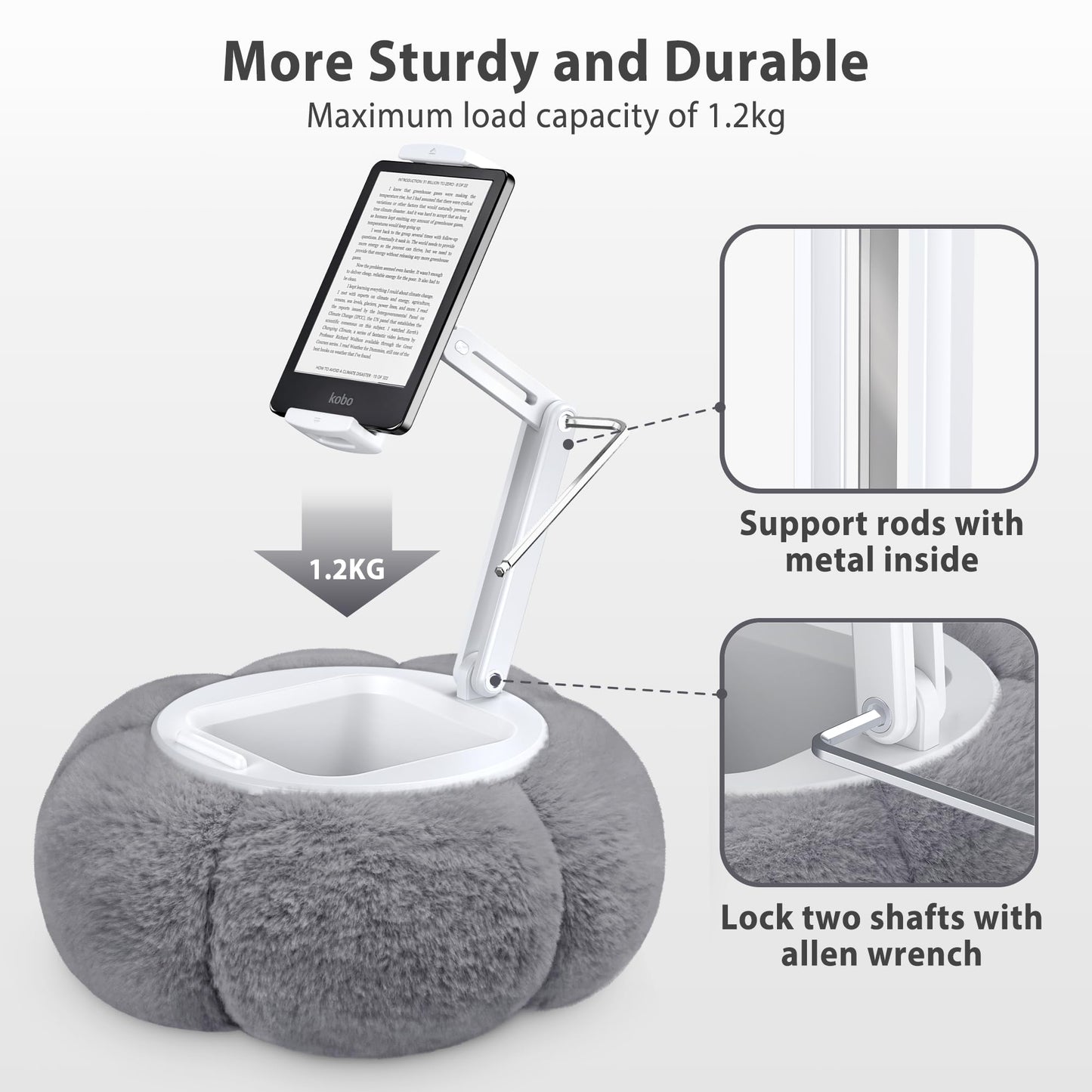 CreaDream Pumpkin Tablet Pillow Stand Holder for Kindle iPad, Adjustable Phone Pillow Stand for Lap Bed with Detachable Snack Bowl, Compatible with 4.7"-13" Tablet, iPad, iPhone, Samsung Tabs, Kindle