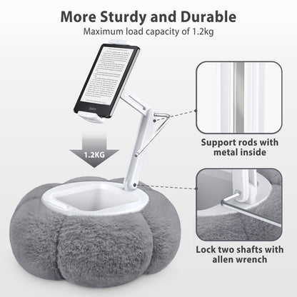 CreaDream Pumpkin Tablet Pillow Stand Holder for Kindle iPad, Adjustable Phone Pillow Stand for Lap Bed with Detachable Snack Bowl, Compatible with 4.7"-13" Tablet, iPad, iPhone, Samsung Tabs, Kindle