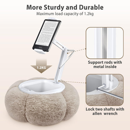 CreaDream Pumpkin Tablet Pillow Stand Holder for Kindle iPad, Adjustable Phone Pillow Stand for Lap Bed with Detachable Snack Bowl, Compatible with 4.7"-13" Tablet, iPad, iPhone, Samsung Tabs, Kindle