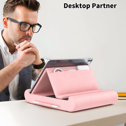 CreaDream Tablet Pillow Stand, Foldable Tablet Holder for Lap, Bed and Desk, Soft Pillow Pad with Pocket and Stylus Mount, for 4-13" Tablets, Like iPad Pro 11, 13, Air, Mini, Kindle, Galaxy Tab, Grey