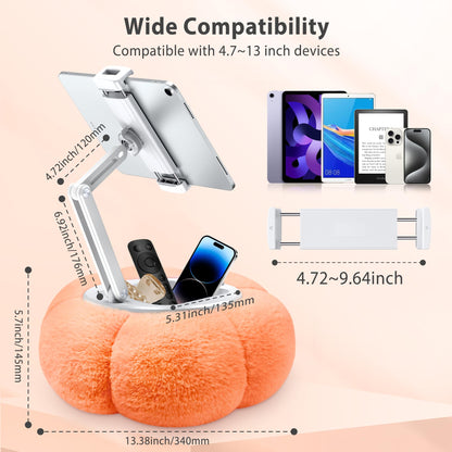 CreaDream Pumpkin Tablet Pillow Stand Holder for Kindle iPad, Adjustable Phone Pillow Stand for Lap Bed with Detachable Snack Bowl, Compatible with 4.7"-13" Tablet, iPad, iPhone, Samsung Tabs, Kindle