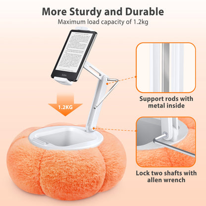 CreaDream Pumpkin Tablet Pillow Stand Holder for Kindle iPad, Adjustable Phone Pillow Stand for Lap Bed with Detachable Snack Bowl, Compatible with 4.7"-13" Tablet, iPad, iPhone, Samsung Tabs, Kindle