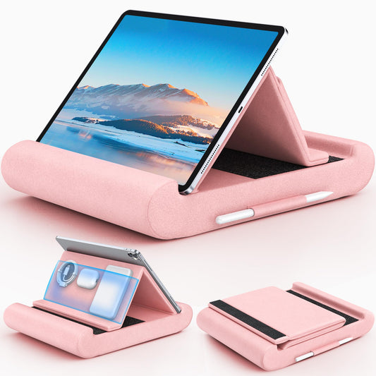 CreaDream Tablet Pillow Stand, Foldable Tablet Holder for Lap, Bed and Desk, Soft Pillow Pad with Pocket and Stylus Mount, for 4-13" Tablets, Like iPad Pro 11, 13, Air, Mini, Kindle, Galaxy Tab, Grey