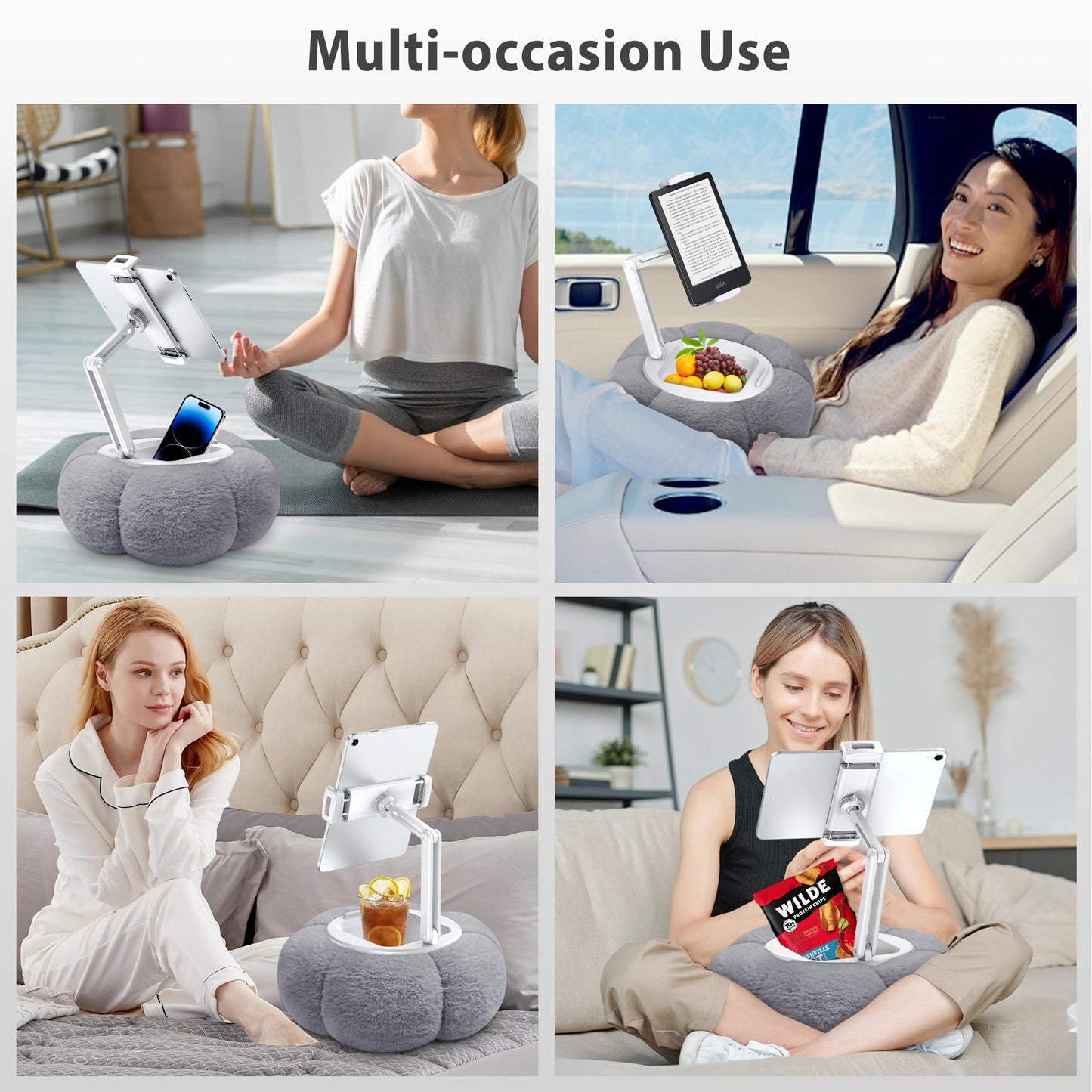 CreaDream Pumpkin Tablet Pillow Stand Holder for Kindle iPad, Adjustable Phone Pillow Stand for Lap Bed with Detachable Snack Bowl, Compatible with 4.7"-13" Tablet, iPad, iPhone, Samsung Tabs, Kindle